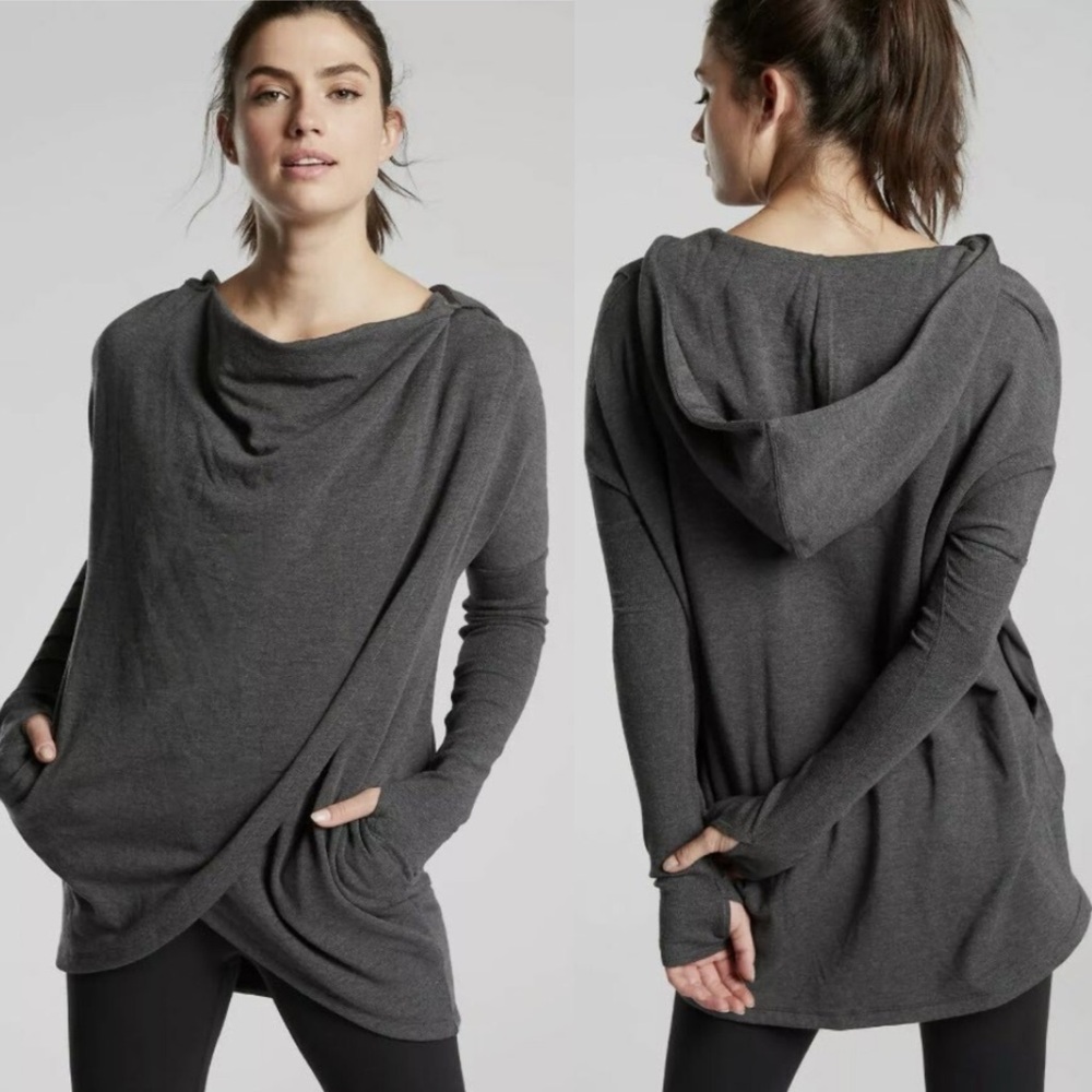 Athleta Purana Wrap Sweatshirt, Charcoal Grey Heather size XS style 486073